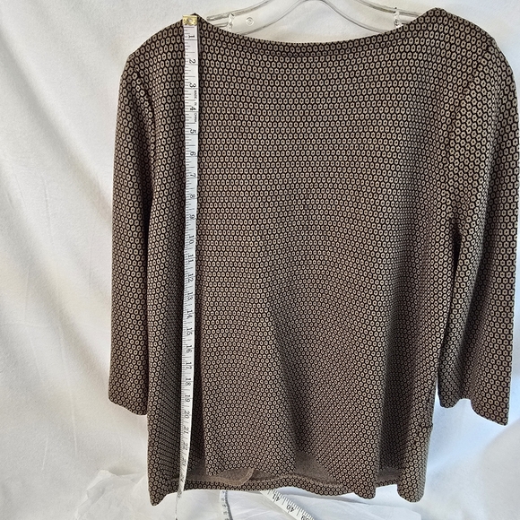 J. JILL Sz Small Ponte 3/4 Sleeve Geometric Print Top Brown Tan Black Pockets - Picture 5 of 13